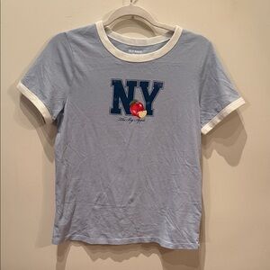 Old Navy Light Blue Ringer Tee with Navy NY and Red Apple